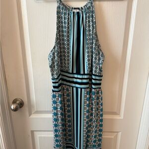 New York & Company Teal and Black Striped Midi Dress